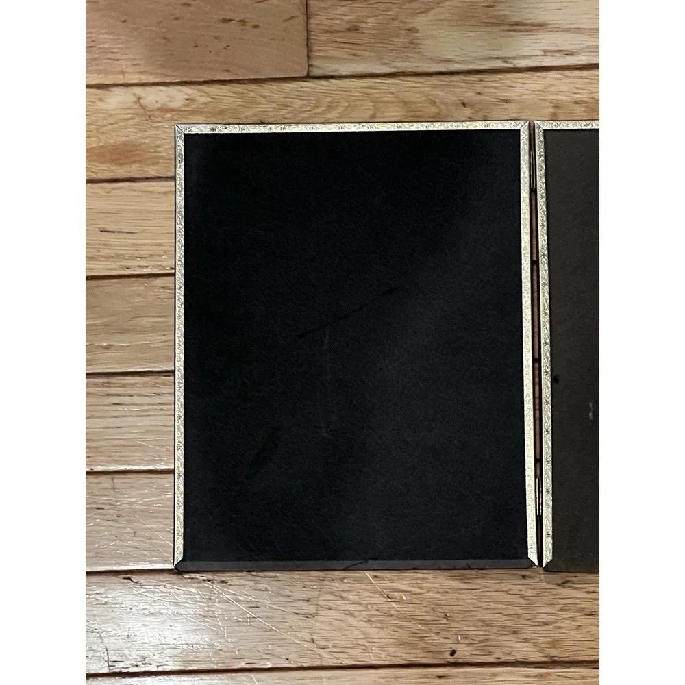 Vtg Gold Metal Double Picture Frame Photo 8x10 Engraved Hinged Mid Century